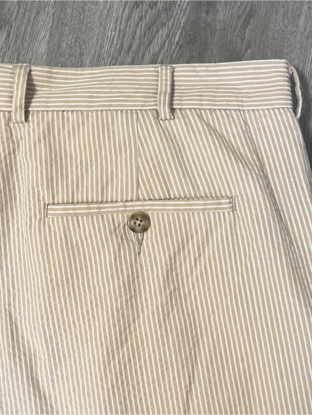 Vintage Perry Ellis Seersucker Pants 38x30 Tan White Stripe Cotton Preppy